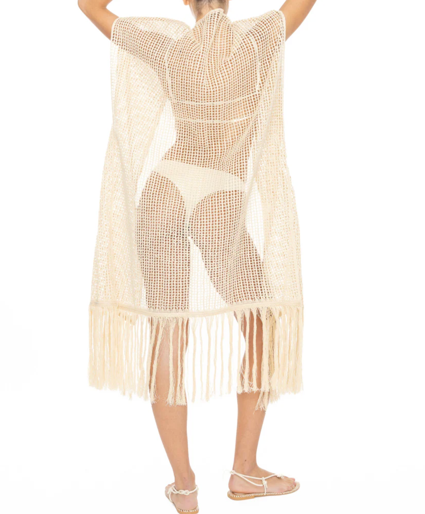 COTTON LINEN MESH KNIT CAFTAN BLACK OR IVORY - DANWARD