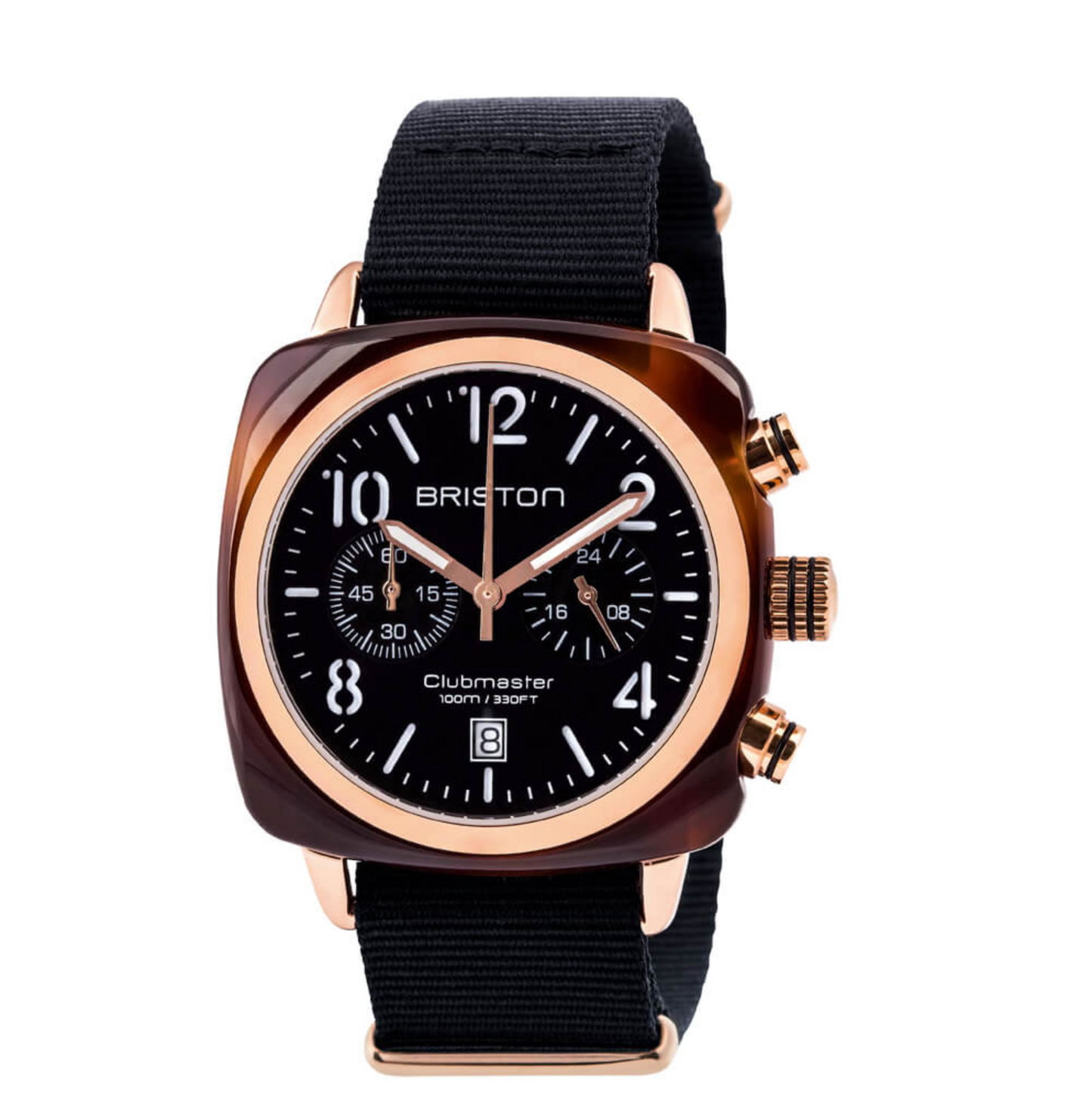 Clubmaster Chrono date steel & rose gold PVD 40 mm - Tortoiseshell acetate - BRISTON