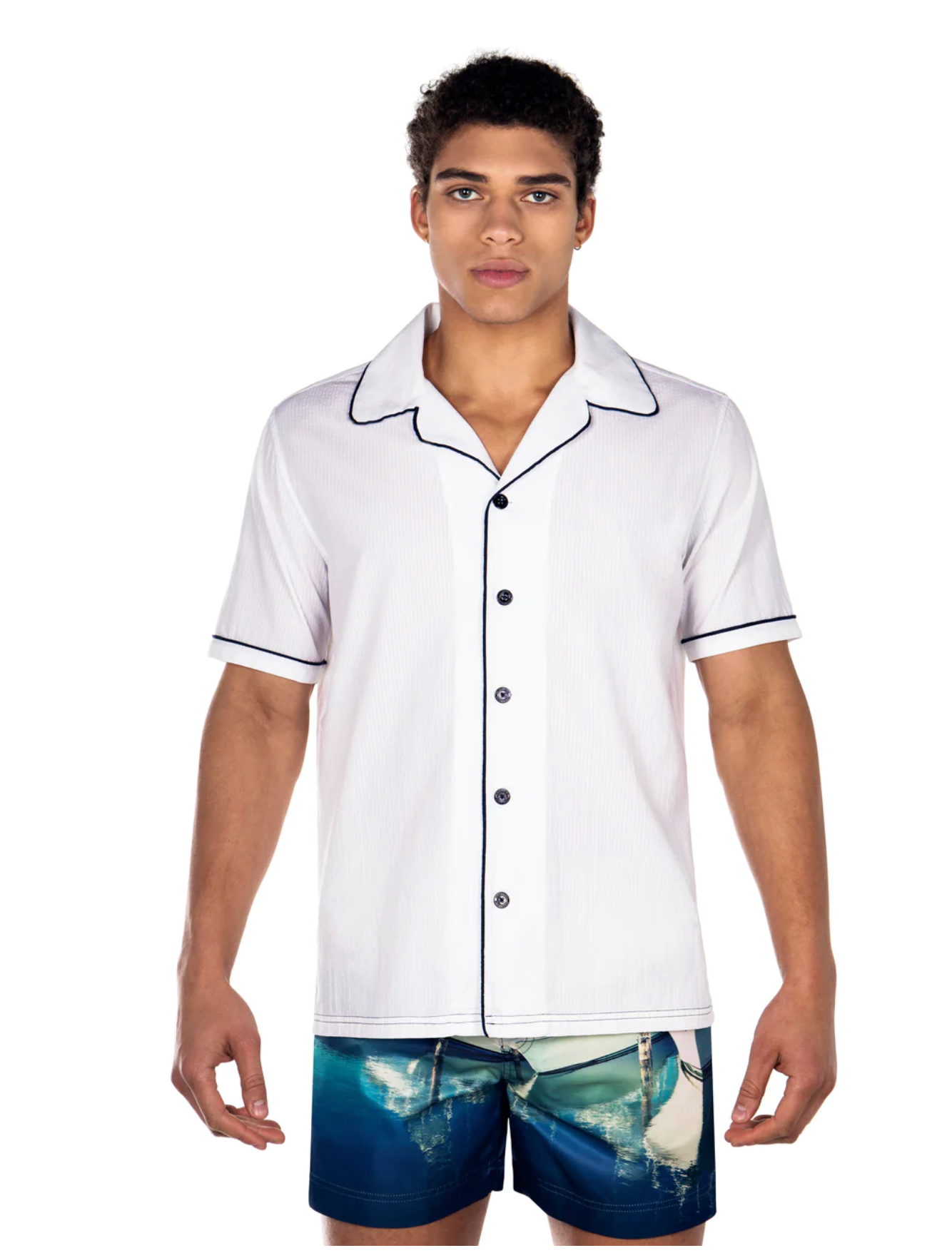 SHIRT LUKA PIPPING WHITE / NAVY PRINCE & BOND