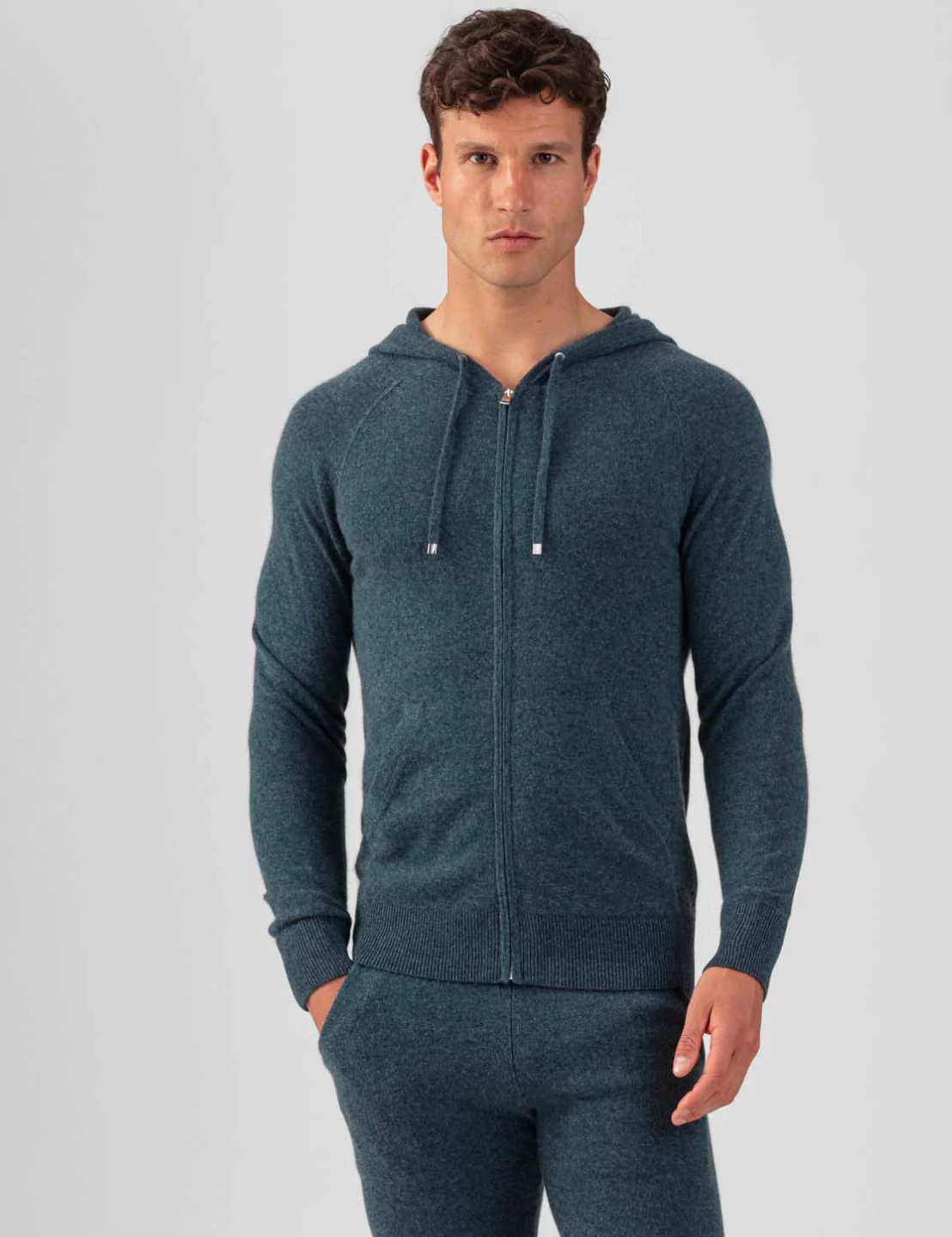 CASHMERE ZIPPED HOODIE DARK SAGE - RON DORFF