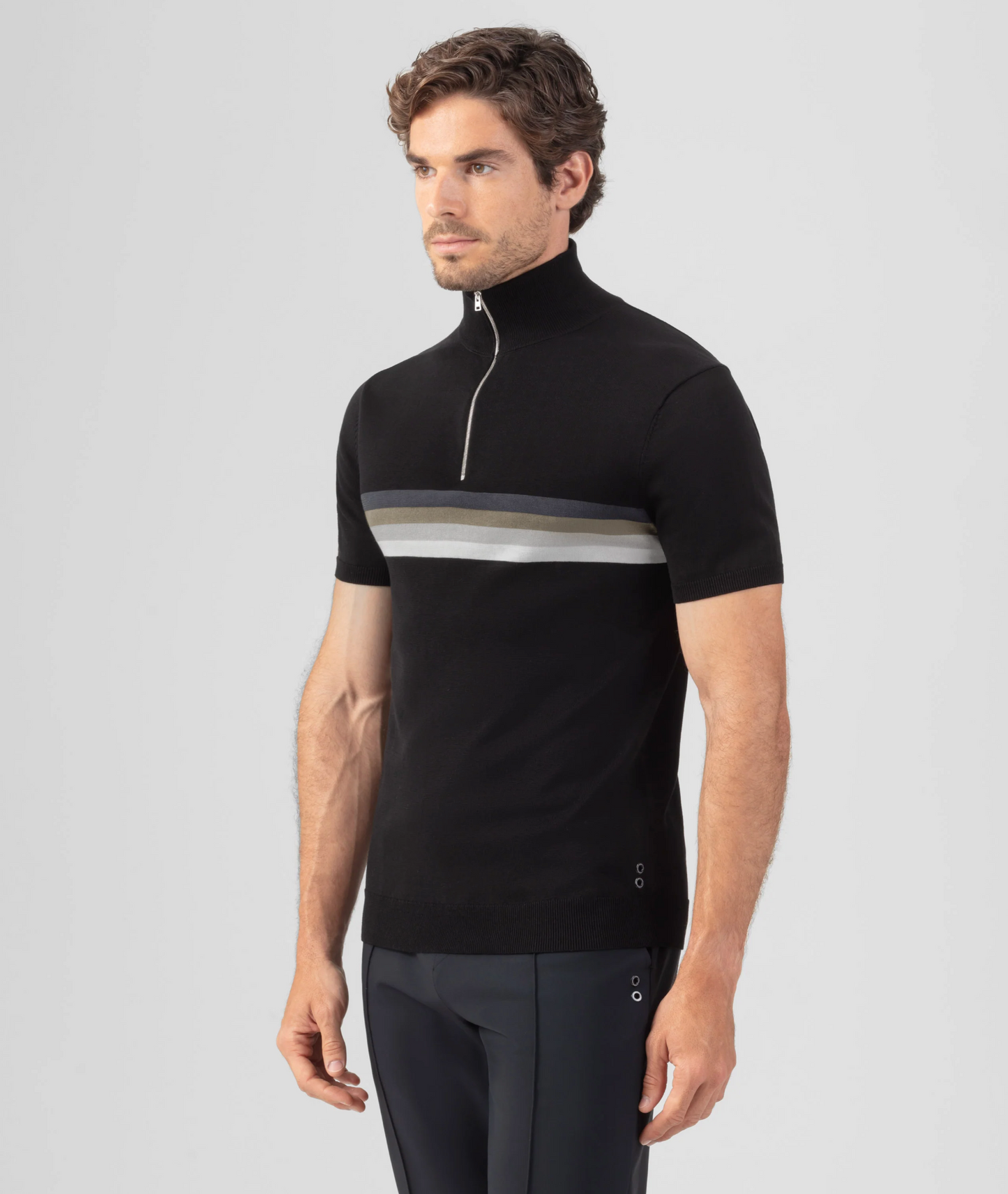 POLO COTON SOIE BANDES RAYEES NOIR - RON DORFF