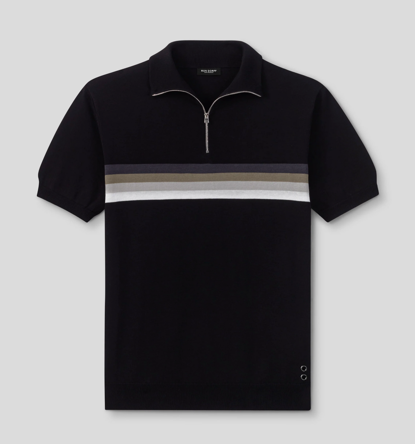 POLO COTON SOIE BANDES RAYEES NOIR - RON DORFF