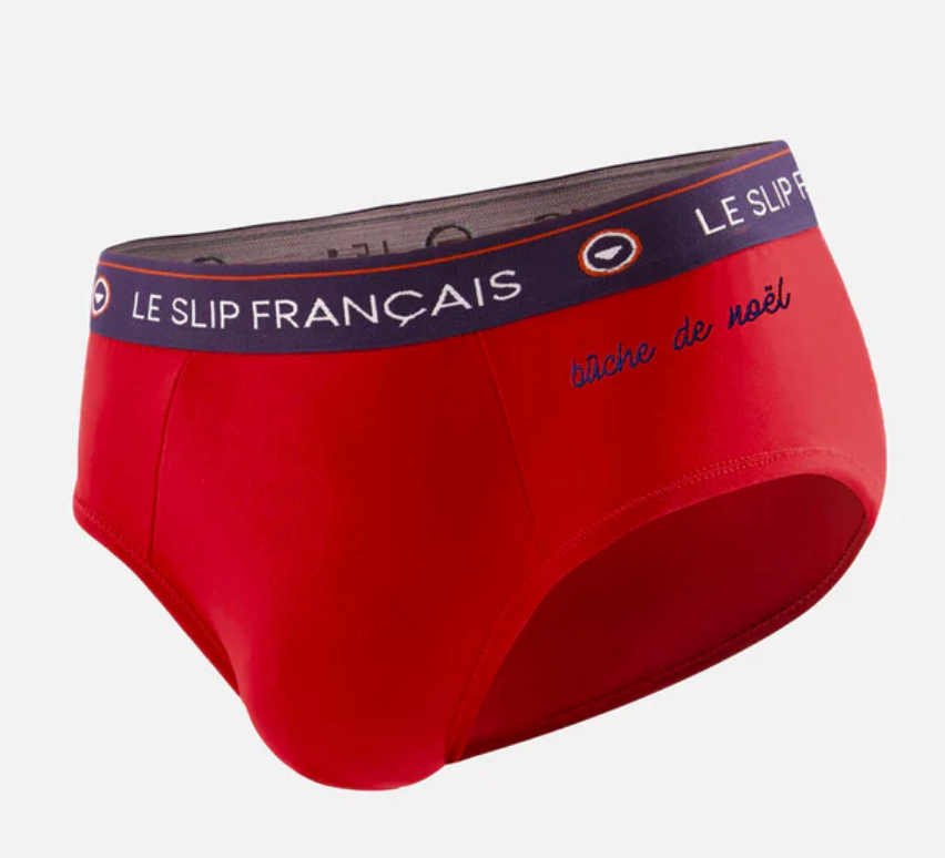 INTREPIDE RED BRIEFS EMBROIDERED "CHRISTMAS LOG" - LE BRIEFS FRANCAIS