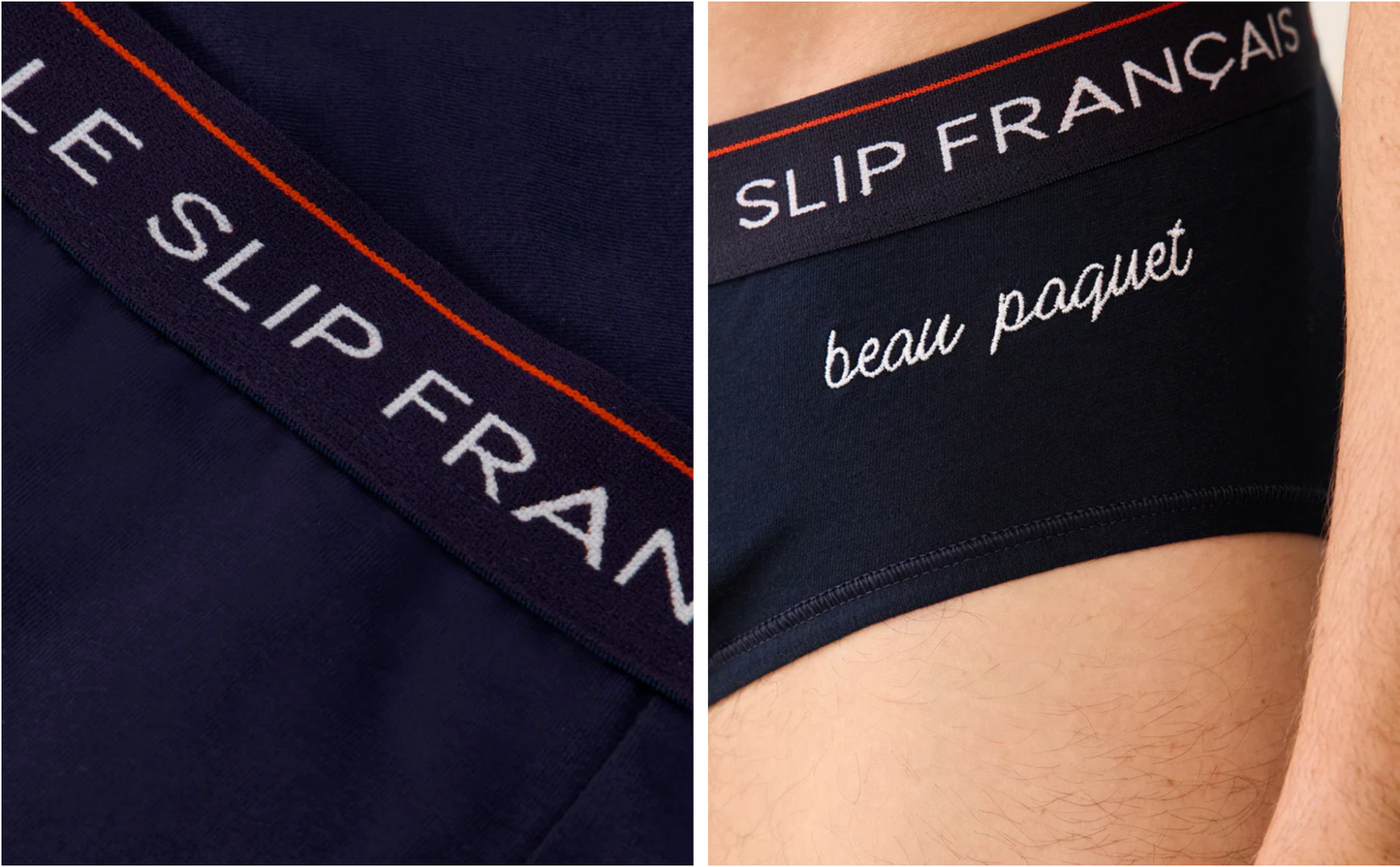 INTREPIDE BLUE EMBROIDERED BRIEFS “BEAU PAQUET” - LE SLIP FRANCAIS