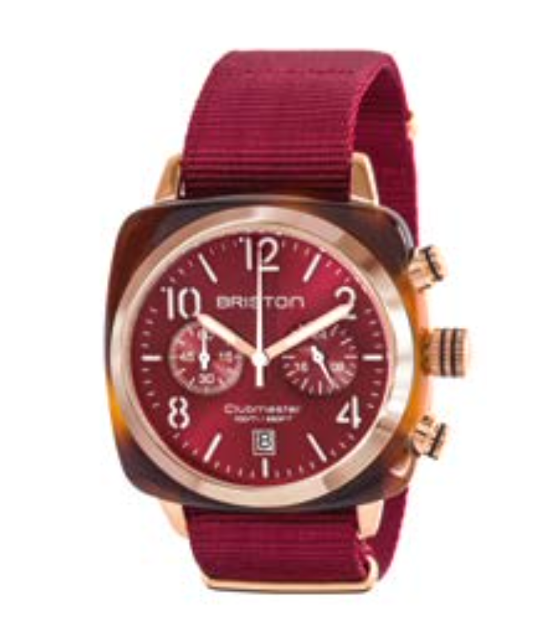 Clubmaster Chrono date steel & rose gold PVD 40 mm - Tortoiseshell acetate - BRISTON