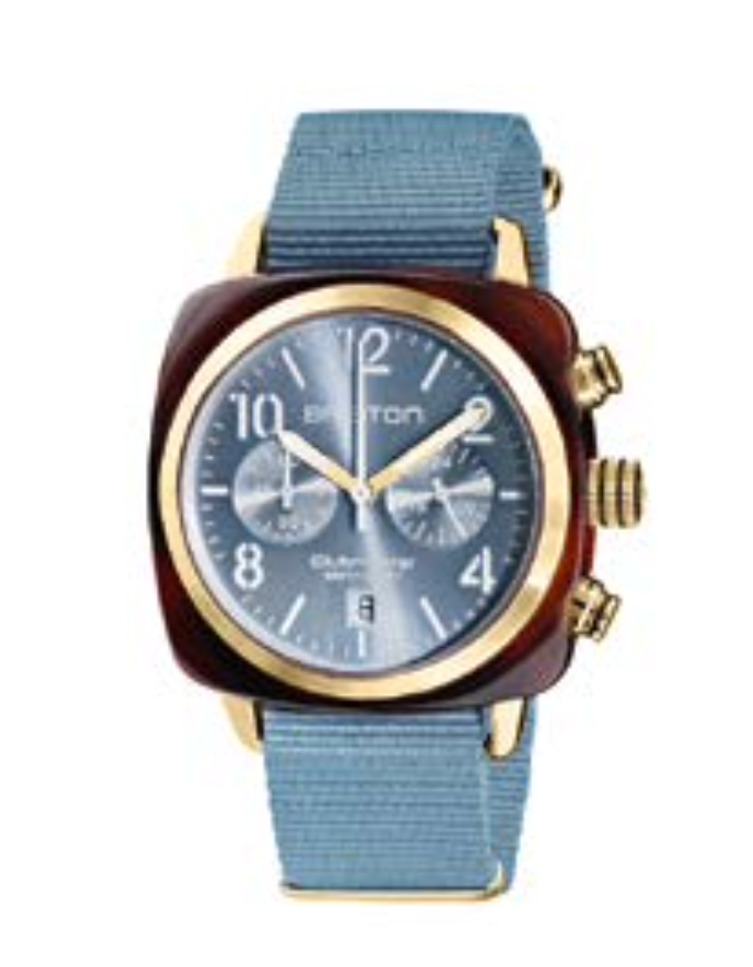 Clubmaster Chrono date acier & PVD or jaune 40 mm - Acétate écaille de tortue - BRISTON