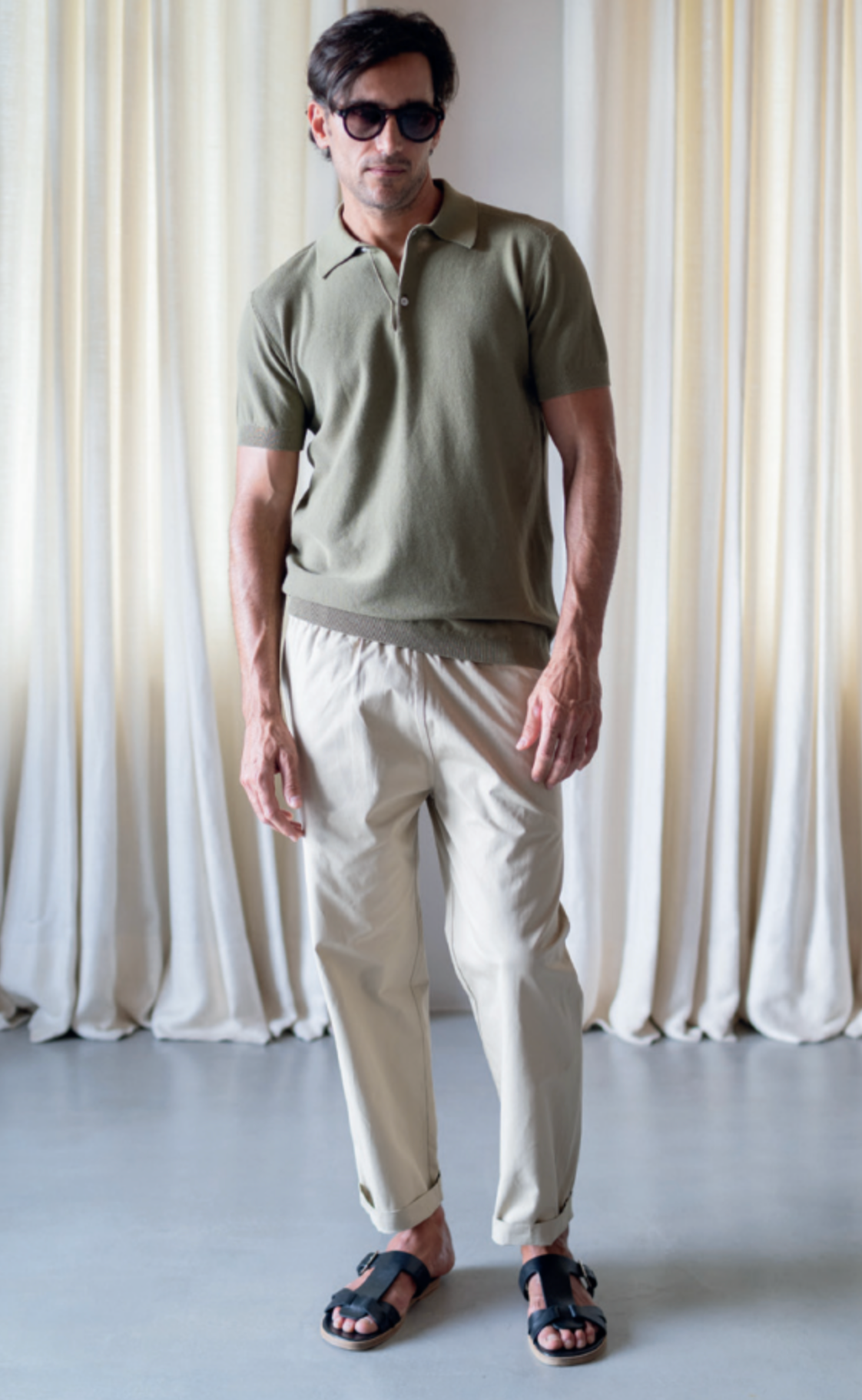 ELASTICATED COTTON TWILL NATURAL TROUSERS - DANWARD