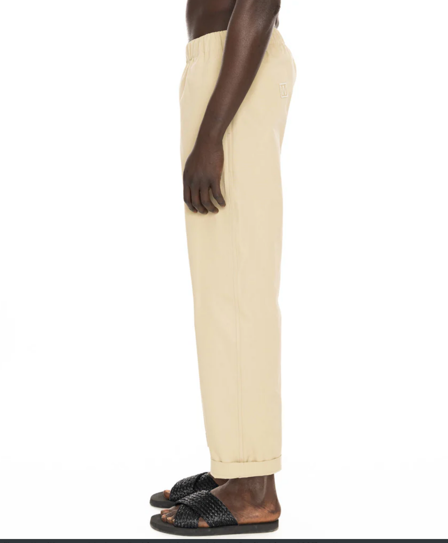 ELASTICATED COTTON TWILL NATURAL TROUSERS - DANWARD
