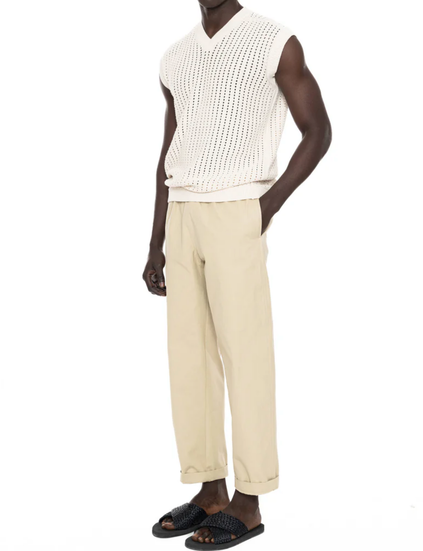 ELASTICATED COTTON TWILL NATURAL TROUSERS - DANWARD