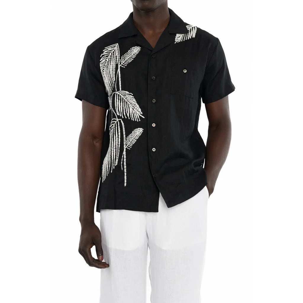 LINEN MC PALM EMBROIDERED SHIRT - DANWARD