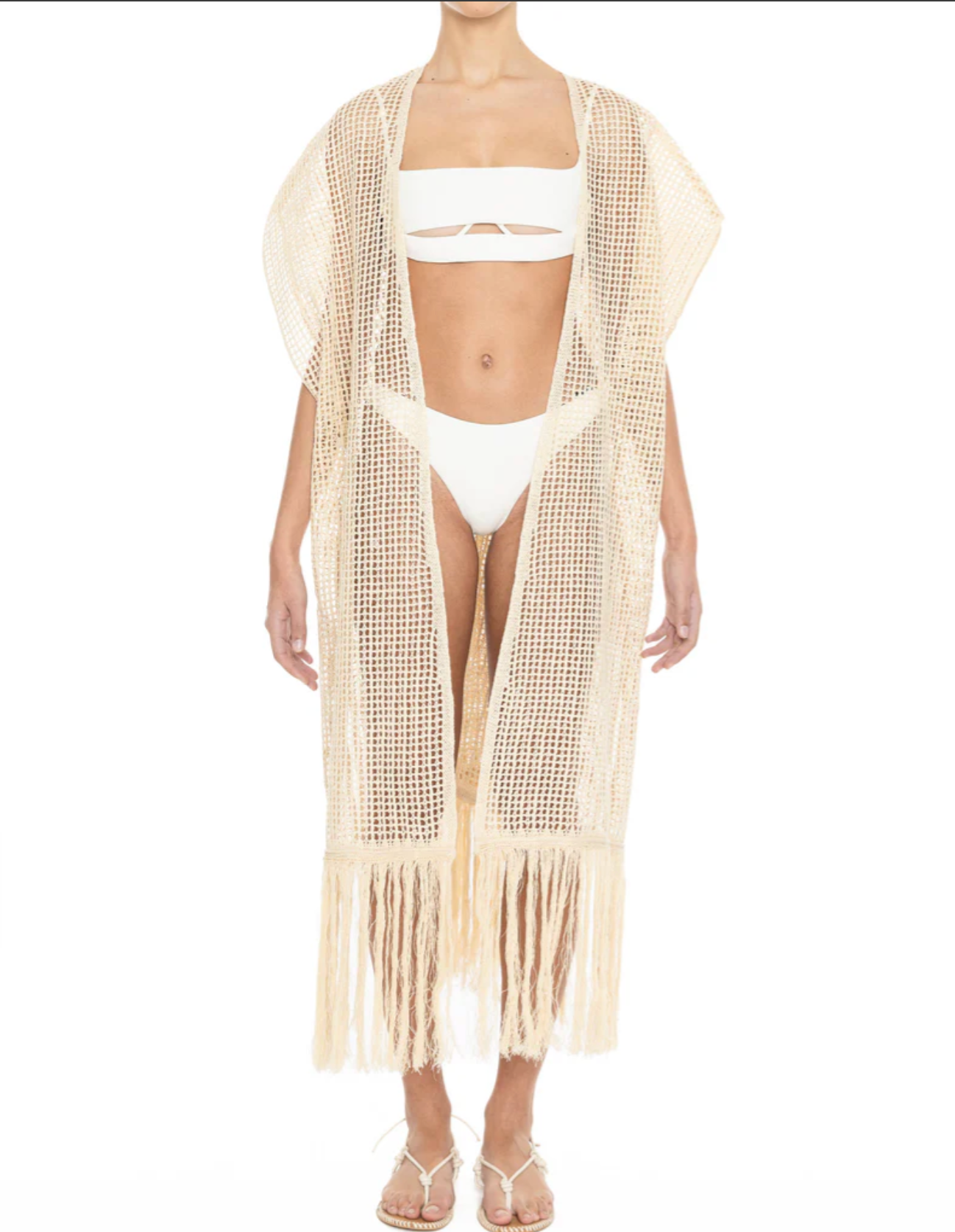 COTTON LINEN MESH KNIT CAFTAN BLACK OR IVORY - DANWARD