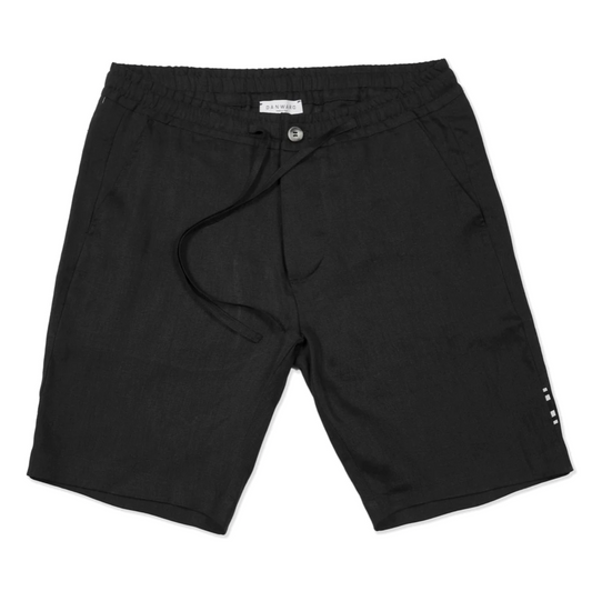 ELASTICATED LINEN SHORTS WITH DRAWSTRING BLACK - DANWARD