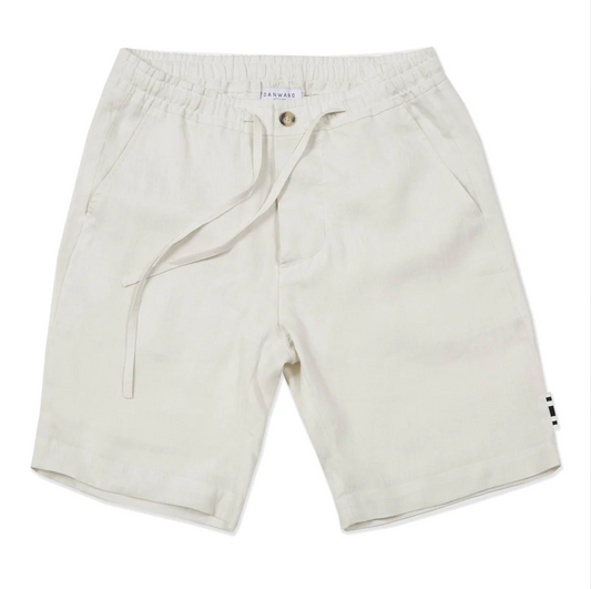 ELASTICATED LINEN SHORTS WITH DRAWSTRING IVORY - DANWARD