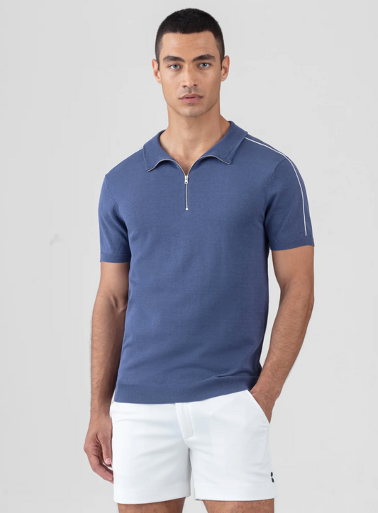 SKYFALL PIPING COTTON AND SILK POLO SHIRT - RON DORFF