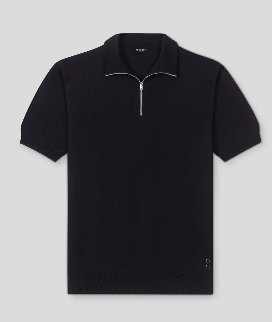 BLACK ZIP-NECK POLO SHIRT IN COTTON AND SILK - RON DORFF
