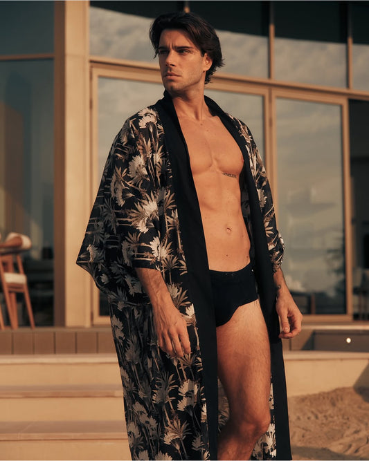 KIMONO FOR HIM COTTON VOILE PALM PRINT - DANWARD