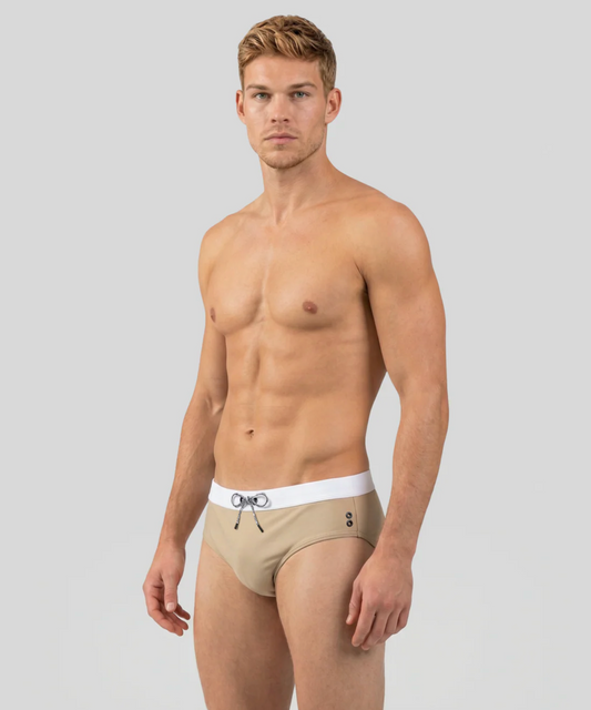 SLIP DE BAIN À CEINTURE CONTRASTÉE SABLE - RON DORFF